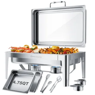 Warmounts 9.5QT Rectangular Chafing Dish Buffet Set with Hydraulic PivotLid, Stainless Steel Catering Server Food Warmer