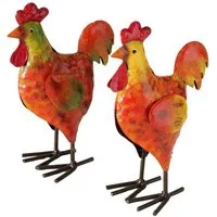 MF Tierfigur Deko Hühner aus Metall Handgefertigt Bunt 2er Set (2 St)