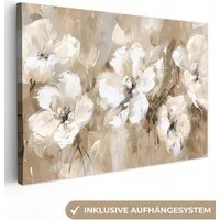 OneMillionCanvasses® Leinwandbild Blumen - Beige - Abstrakt - Modern, Fotodruck (1 St), Vintage Deko Bilder Wohnzimmer, Wanddeko Retro, 30x20 cm