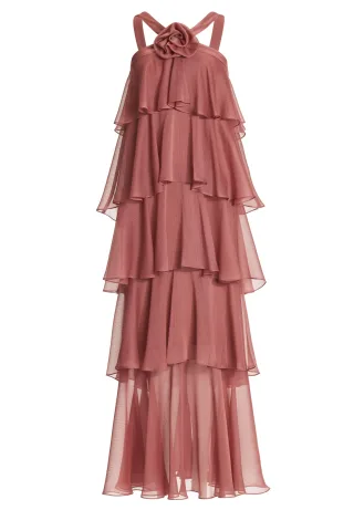 SWING - Abendkleid aus Crinkle Chiffon mit gestuften Volants blush rose