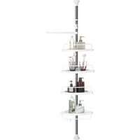 SONGMICS Duschablage Duschregal, höhenverstellbar, 95-300 cm, 4 Ablagen, 3 Haken, Eckregal