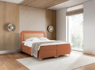 Boxspringbett Schlafzimmerbett WILLOW 140x200cm Stoff Puente Rostbraun