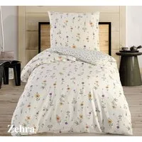 Leonado Vicenti Wendebettwäsche 155x200 Bezug 80x80 Kissen Set Hochwertige Polycotton Beige Blumen, Renforcé, 2 teilig, mit verdecktem Reißverschluss, Wendebettwäsche