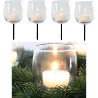 Annastore Teelichthalter 4-TLG. Set Teelichtgläser mit Metallstab für Gestecke, Adventskranzstecker, Teelichthalter für Adventskranz
