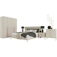 Deine Möbel 24 Schlafzimmer-Set A MIRELO Komplettschlafzimmer in Cashmere, (Set, 5-tlg., Kleiderschrank 230 cm breit), Kleiderschrank Kommode 2x Nachttisch Doppelbett 160x200