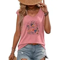 PYLIKE Neckholdertop Damen Sommer Elegant bequemes Achselhemd mit Blumen Print-Shirt Bequem für Freizeit und Büro,Strandurlaub