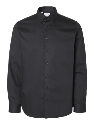 selected men - SLMFILIP-PERFORMANCE SLIM LS SHIRT NOOS Schwarz - Gr. - S