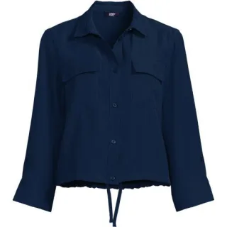 Verkürztes Twillhemd mit Kordelzug für Damen, Damen, size: regular, Beige, Polyester/Viskose, by Lands' End