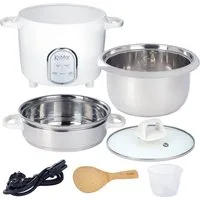 KeMar Kitchenware Reiskocher KRC-175, 500 W, Edelstahltopf, Glasdeckel, inkl. Edelstahl Dämpfeinsatz, 5 Programme