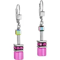 COEUR DE LION Paar Ohrhänger Schmuck Geschenk Edelstahl GeoCUBE® Iconic Festive Würfelkette, Made in Germany - mit Swarovski® Kristall, Strassstein, Schmuckstein