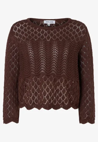 MORE & MORE - Ajour-Pullover mit 3/4 Arm braun - Gr. - 38