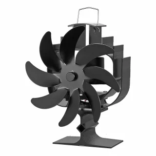 YT422G 8-Blade Fireplace Fan Automatic Oscillation 200-250 CFM 1300 RPM Low Noise Heat Powered Stove Fan Aluminum Black