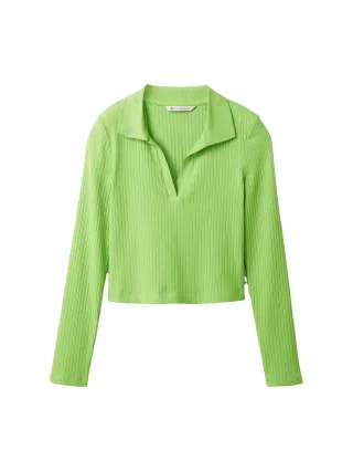 Denim Tom Tailor - Langarmshirt mit Polokragen liquid lime green - Gr. - XL