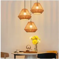 Nettlife Pendelleuchte Rattan 3 flammig Boho E27 Hängeleuchte für Esstisch, Ohne Leuchtmittel, für Esstisch Esszimmer Schlafzimmer Wohnzimmer