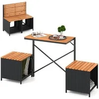 COSTWAY Balkonset, 2 in 1 Gartenbank, wandelbarer Picknicktisch & Sitzbank Rattan