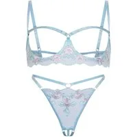 Elegant Love Set: Ouvert-BH Dessous-Set – Reizwäsche aus Spitze mit floraler Stickerei & String (Set, 2-tlg., mit Ouvert-Tanga) Lingerie-Set – Bügel-BH mit offenem Cup & Tanga mit offenem Schritt