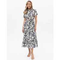 Passioni Hemdblusenkleid Maxikleid mit Print mit allover Print in Ecru-Navy