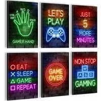 Novart Wandbild Gamer Spielkonsole Gaming 6 Bilder Set - 20x30 cm