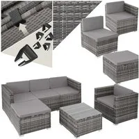 tectake Loungeset Rattan Sitzgruppe mit Sicherheitsglasplatte, für 4 bis 5 Personen, (Gartenlounge-set Lignano, 6-tlg., geeignet für Outdoor in Grau), widerstandsfähig und UV-beständig, variabel aufstellbar