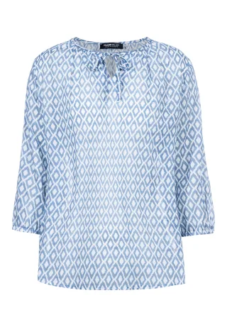 FRANK WALDER - Bluse SEASIDE BLOOM mit Bindeband ocean blue/ecru - Gr. - 40