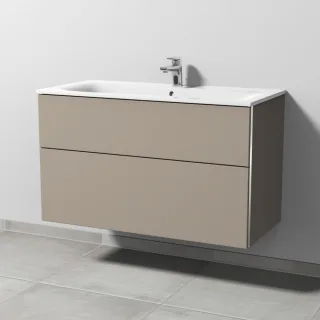 Sanipa 3way Waschtischunterbau zu Geberit Renova Plan Slim Waschtisch mit 2 Auszügen, Sandgrau-Matt BS68867