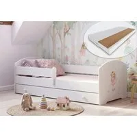 Kids Collective Kinderbett 70x140 / 80x160 cm Komplettset mit Matratze & Schublade (Bett für Jungen und Mädchen, Einzelbett für Kinder von 2 - 10 Jahren), komplettes Set mit Prinzessin Motiv für Jungen und Mädchen 70x140 cm