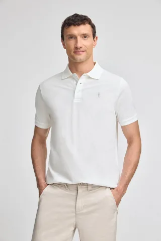Kurzärmliges Poloshirt aus Baumwollpiqué weiß mit Rigby Best Stickerei