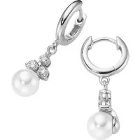 Firetti Paar Creolen Schmuck Geschenk Silber 925 Ohrschmuck Ohrringe, mit Zirkonia (synth) - mit Muschelperle