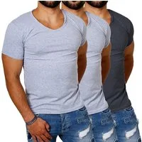 CARISMA T-Shirt Herren Uni Basic 4066 tief-breit geschnittener Ausschnitt vintage Look V-Ausschnitt unifarben kurzarm slim fit