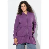 Ulla Popken Sweatjacke Long-Hoodiejacke Vintage-Look A-Linie Kapuze
