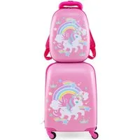 COSTWAY Kinderkoffer 12"+16" Kindertrolley mit Rucksack