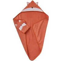 vertbaudet Kapuzenhandtuch Baby-Set: Badetuch und Waschhandschuh FUCHS