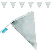 Goodymax Hängedekoration Wimpelkette 10 m Silber Silberne Hochzeit Silberhochzeit Jubiläum (20 Wimpel a 20 x 30 cm), metalisch glänzend Wimpel Girlande Fähnchen