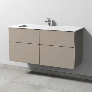 Sanipa 3way Keramik-Set Design Keramik-Waschtisch und Unterbau mit 4 Auszügen, Sandgrau-Matt BS48267