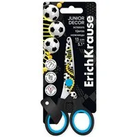 Erich Krause Papierscheren, Kinderschere Junior 13cm mit Fußball Motiv abgerundete Spitzen Schwarz