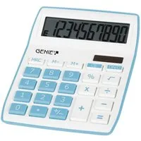 GENIE Taschenrechner 840 B, Solar, Batterie, Bürorechner, Rechenmaschine, 10-stellig, blau/weiß