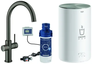 GROHE Armatur und Boiler Red Duo 30083 M-Size C-Auslauf hard graphite gebürstet, 30083AL1 30083AL1