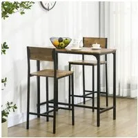 HOMCOM Bargruppe Bartisch Set Bartisch mit Barhocker-Set, (Esstisch, 3-tlg., Esstisch mit 2 Stühlen), für Esszimmer, Küche, Rustikal-Braun