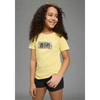 Bruno Banani T-Shirt Banani Paillettenshirt für modische Girls modische Basic-Passform, Kurzarm, mit Pailletten und Print