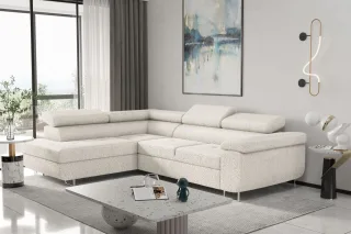 Ecksofa Sofa JADE Stoff Ascot Beige mit Schlaffunktion Ottomane Links
