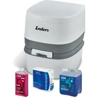 Enders® Campingtoilette Supreme Blue Set, (Spar-Set, 0,75L RINSE + 2,5L BLUE + 4 Rollen selbstauflösendes Toilettenpapier), integrierter Papierhalter, Belüftungstaste, Deckel + Brille abnehmbar