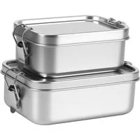 BlingBin Lunchbox 850ml/1400ml Auslaufsichere Bento-Box Brotzeit-Dose aus Edelstahl, Edelstahl, (2er Set, 2-tlg., Fassungsvermögen: 550ml+850ml), Lunchbox, Vesperdose, Pausenbrot, für Erwachsene & Kinder