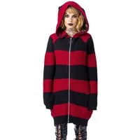 Poizen Industries Strickjacke Esther Cardigan Schwarz-Rot Gestreift Punk Gothic
