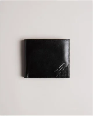 Ted Baker Prugs Herren Prägung Ecken Leder Bifold Münzgeldbörse