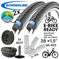 Schwalbe Fahrradschlauch 2x Schwalbe Marathon Plus 28 x 1,5 Reifen,Reifenheber,Schläuche AV 17