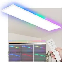 ZMH LED Deckenleuchte Wohnzimmer Deckenpanel Dimmbar Lang RGB Farbwechsel Werkstatt Flur, Backlight Augenschutz, Einfache Installtion, LED fest integriert, RGB, ‎120x30CM 36W Bürolampe Flach Büro mit Fernbedienung Keller