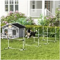 PawHut Agility-Hürde Slalom Stangen, Hunde Training Set, Kunststoff, Hunde Hürden-Set (4-tlg) für Hunde, Weiß