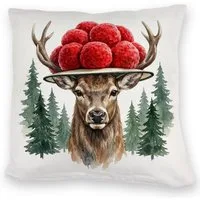 speecheese Dekokissen Hirsch mit Bollenhut Kuschelkissen Schwarzwald Motiv
