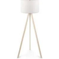 Opviq Stehlampe 38 x 140 cm, Stehlampe, 70% MDF / 30% PVC, Leuchtmittel austauschbar, ohne Leuchtmittel, Skandinavisches Eiche-Optik Weißer Stoffschirm Kabel mit Schalter