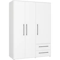 FORTE Kleiderschrank Mokkaris, Garderobe, zeitloses Design, 3 Türen, Made in Europe (B/H/T ca. 144x200x59cm) Zwei Schubladen, schwarze Stangengriffe, Stauraum, auch in Schwarz